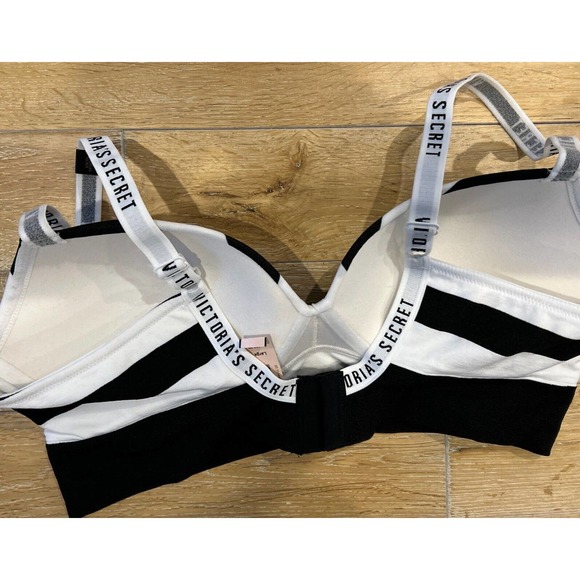 Victoria's Secret padded T-shirt Style BRA Wireless Sz L Black and White Stripe - Picture 9 of 12